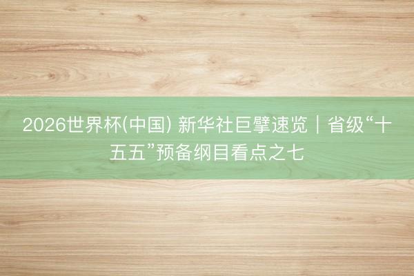 2026世界杯(中国) 新华社巨擘速览｜省级“十五五”预备纲目看点之七