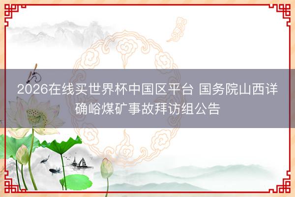 2026在线买世界杯中国区平台 国务院山西详确峪煤矿事故拜访组公告