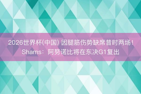 2026世界杯(中国) 因腿筋伤势缺席昔时两场！Shams：阿努诺比将在东决G1复出