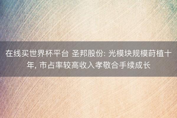 在线买世界杯平台 圣邦股份: 光模块规模莳植十年, 市占率较高收入孝敬合手续成长