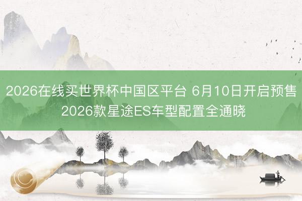 2026在线买世界杯中国区平台 6月10日开启预售 2026款星途ES车型配置全通晓