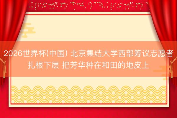 2026世界杯(中国) 北京集结大学西部筹议志愿者扎根下层 把芳华种在和田的地皮上